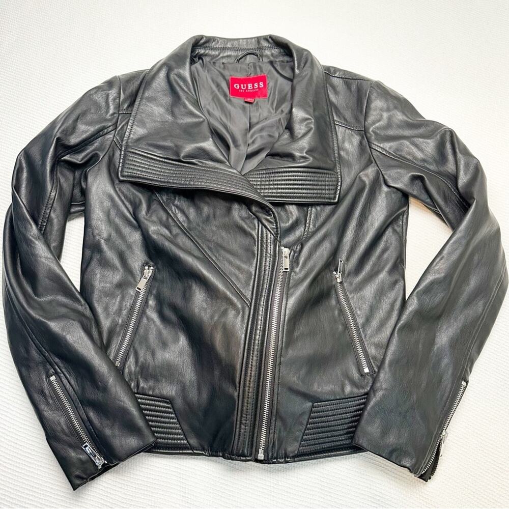 GUESS Black Moto Jacket with Silver Accents